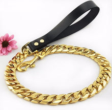 Load image into Gallery viewer, 32mm Pet Leash Stainless Steel Dog Collar Leash Bulldog Pitbull Collar Leash Gold Chain High Quality Trainning Large Dog Lead
